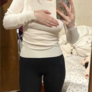 White Ribbed Long Sleeve Top